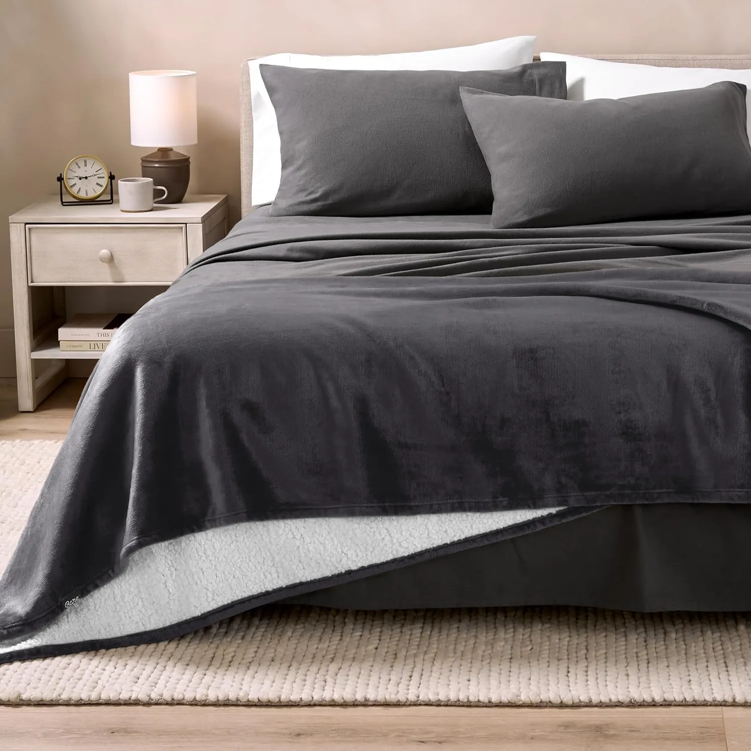 Bare Home Sherpa Fleece Blanket - Twin/Twin Extra Long - Blanket for Bed, Sofa, Couch, Camping, Travel, and Gifts - Warm & Lightweight - Fluffy & Soft - Reversible (Twin/Twin XL, Forged Iron Grey)