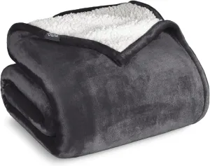 Bare Home Sherpa Fleece Blanket - Twin/Twin Extra Long - Blanket for Bed, Sofa, Couch, Camping, Travel, and Gifts - Warm & Lightweight - Fluffy & Soft - Reversible (Twin/Twin XL, Forged Iron Grey)