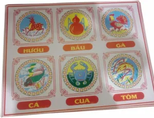 BAU Cua Tom Ca Game, Vietnamese Family Game. 8D Printed Game Board Patterns of Animals and Stone Dice (Plastic)