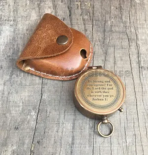 Be Strong and Courageous! for The Joshua 1: Nautical Brass Working Compass Handmade Leather Case Vintage Marine Lover Pocket Gift Compass
