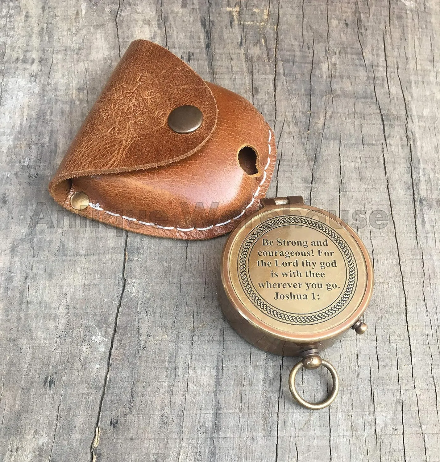 Be Strong and Courageous! for The Joshua 1: Nautical Brass Working Compass Handmade Leather Case Vintage Marine Lover Pocket Gift Compass