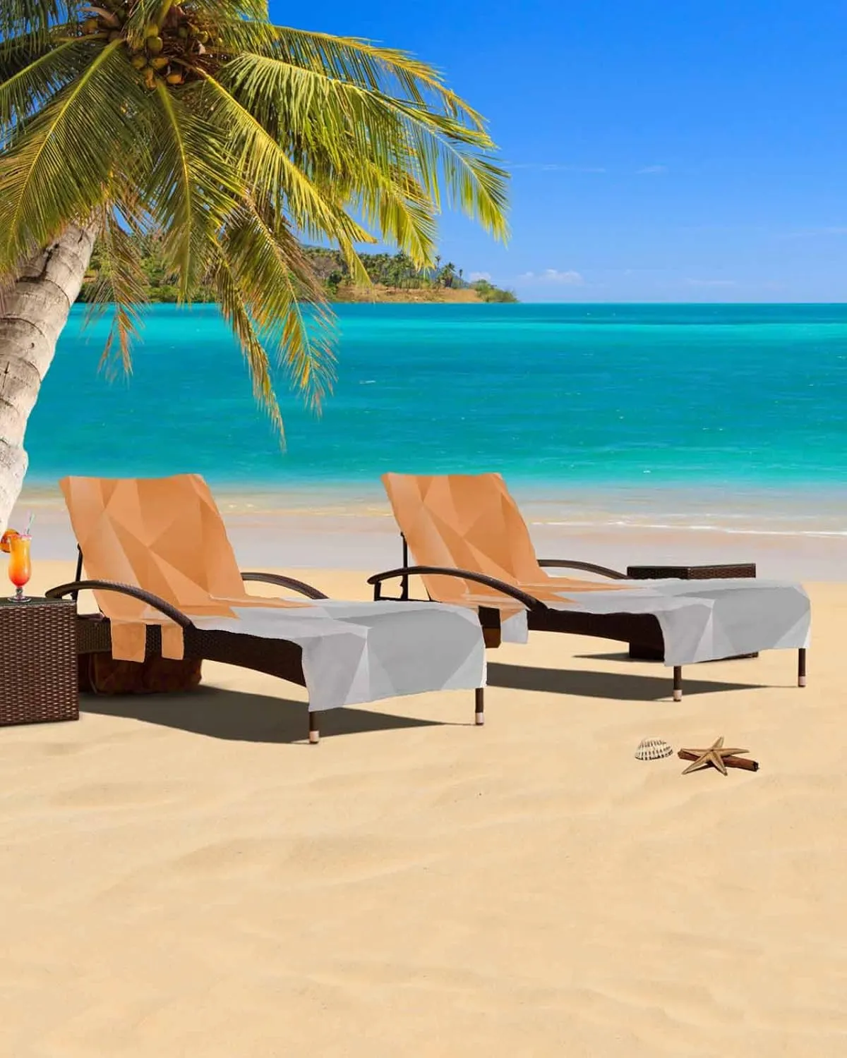 Beach Pool Patio Lounge Chaise Chair Cover Towel with Pockets, Geometric Orange Absorbent & Quick Dry Microfiber Towel Cover Bag Summer Travel Accessories for Sunbathing Modern Abstract Gradient Grey