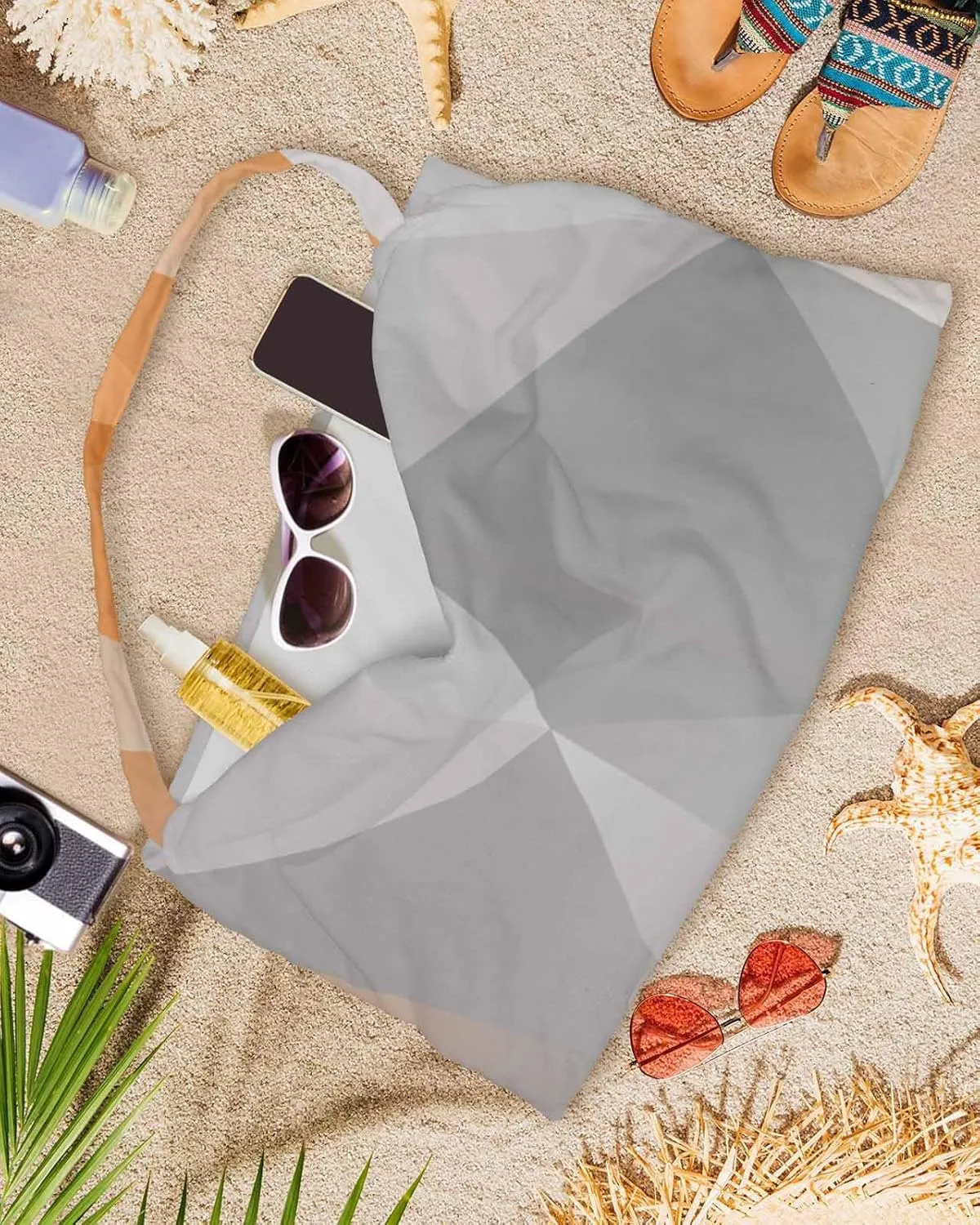 Beach Pool Patio Lounge Chaise Chair Cover Towel with Pockets, Geometric Orange Absorbent & Quick Dry Microfiber Towel Cover Bag Summer Travel Accessories for Sunbathing Modern Abstract Gradient Grey