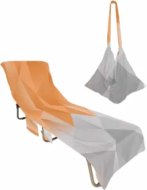 Beach Pool Patio Lounge Chaise Chair Cover Towel with Pockets, Geometric Orange Absorbent & Quick Dry Microfiber Towel Cover Bag Summer Travel Accessories for Sunbathing Modern Abstract Gradient Grey