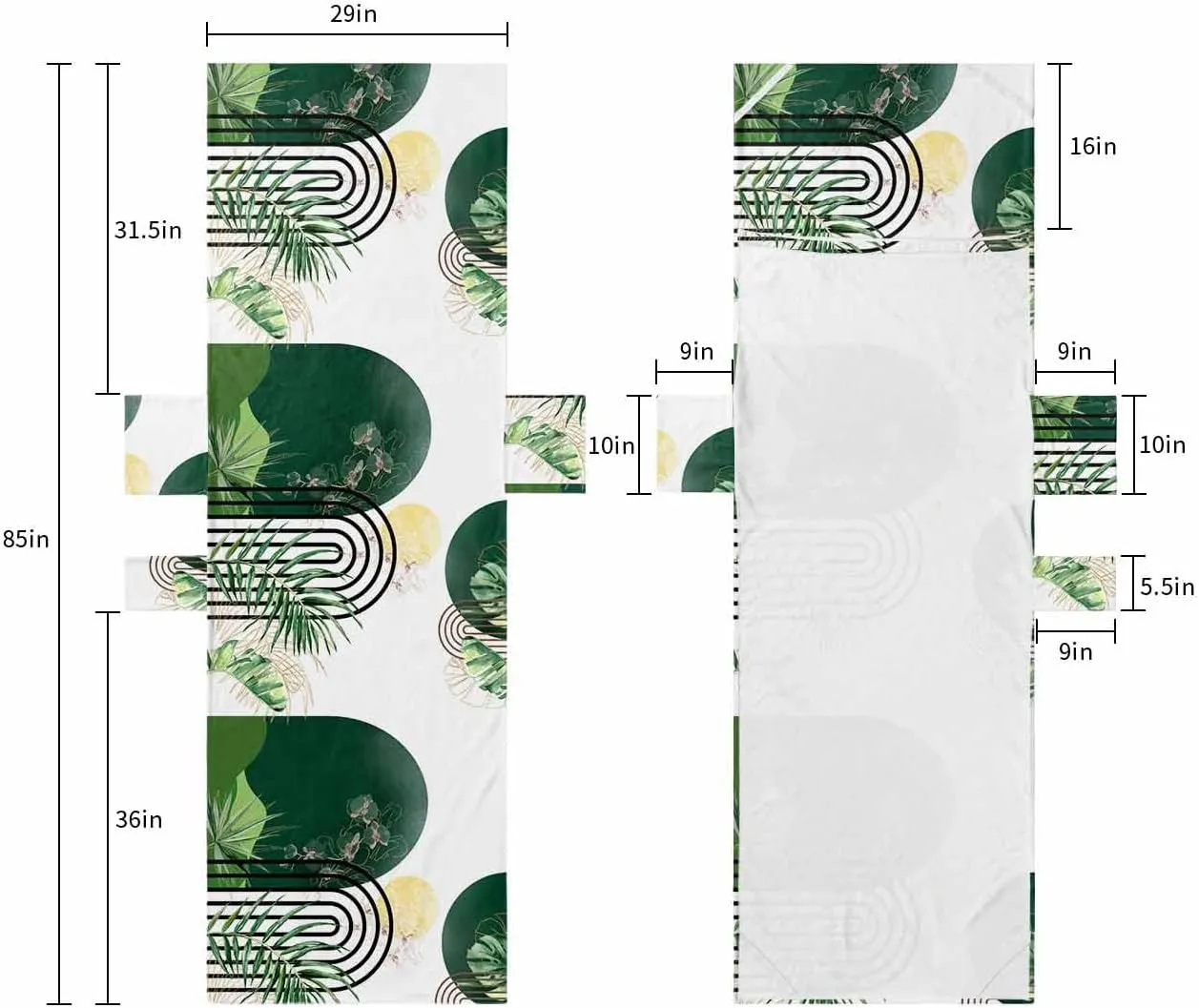 Beach Pool Patio Lounge Chaise Chair Cover Towel with Pockets,Boho Green Leaves Absorbent & Quick Dry Microfiber Towel Cover Bag Summer Travel Accessories Tropical Palm Leaf Sun Modern White