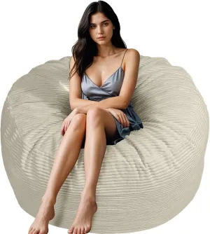 Bean Bag Chairs for Adults, 5FT Bean Bag Chairs with Plush Microfiber Removable Cover, Giant Chairs with Memory Foam Big Sofa for Reading, Gaming Cozy Chair, Beige