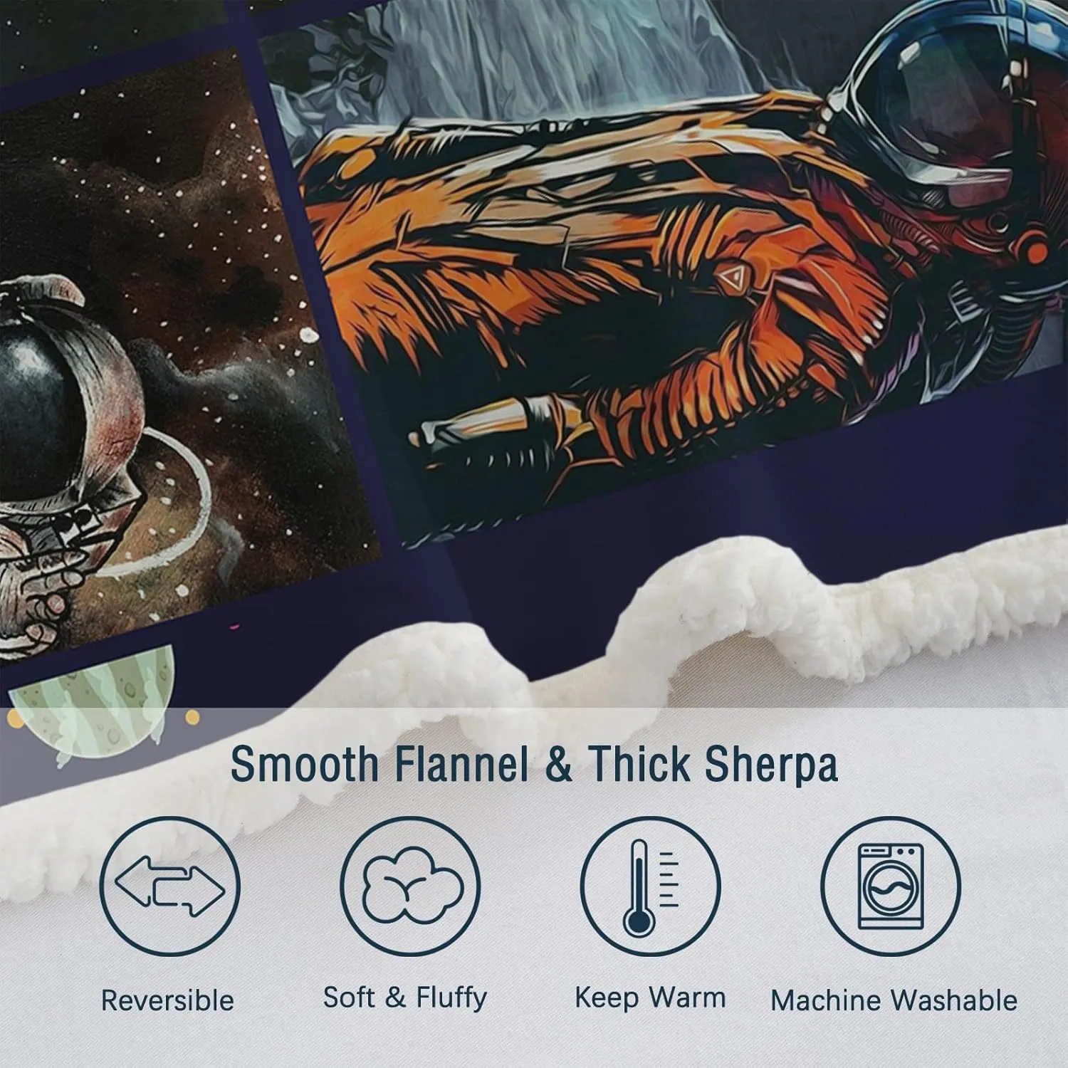 BEDMUST Astronaut Blanket for Boys Outer Space Art Print Throw Blanket Soft Warm Cozy Fuzzy Fleece Blanket for Sofa Chair Bed Office (60x80 inches)