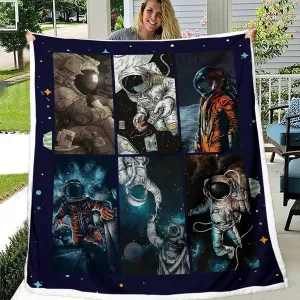 BEDMUST Astronaut Blanket for Boys Outer Space Art Print Throw Blanket Soft Warm Cozy Fuzzy Fleece Blanket for Sofa Chair Bed Office (60x80 inches)
