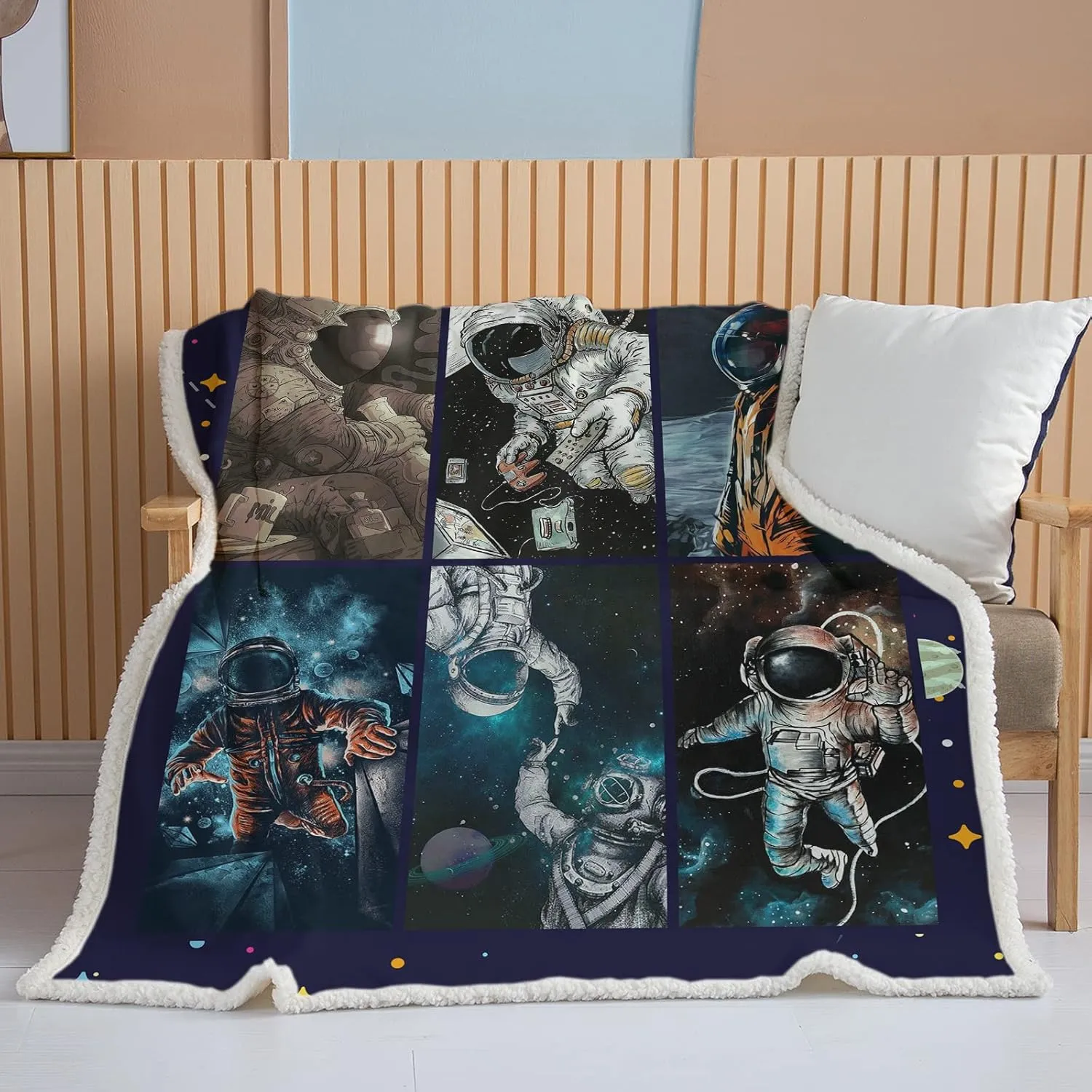 BEDMUST Astronaut Blanket for Boys Outer Space Art Print Throw Blanket Soft Warm Cozy Fuzzy Fleece Blanket for Sofa Chair Bed Office (60x80 inches)