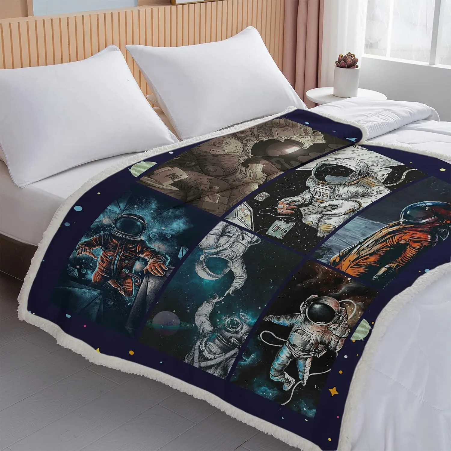 BEDMUST Astronaut Blanket for Boys Outer Space Art Print Throw Blanket Soft Warm Cozy Fuzzy Fleece Blanket for Sofa Chair Bed Office (60x80 inches)