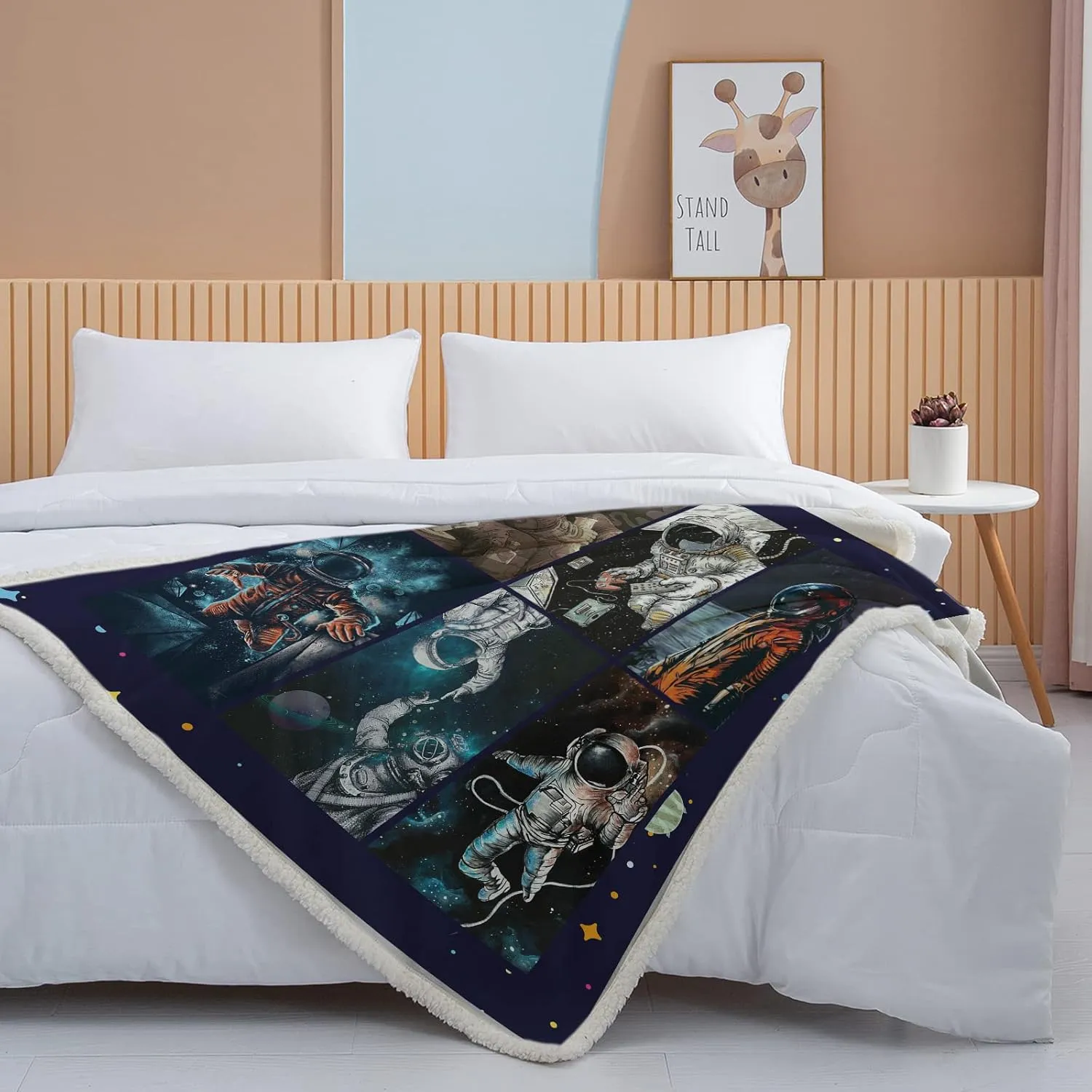 BEDMUST Astronaut Blanket for Boys Outer Space Art Print Throw Blanket Soft Warm Cozy Fuzzy Fleece Blanket for Sofa Chair Bed Office (60x80 inches)