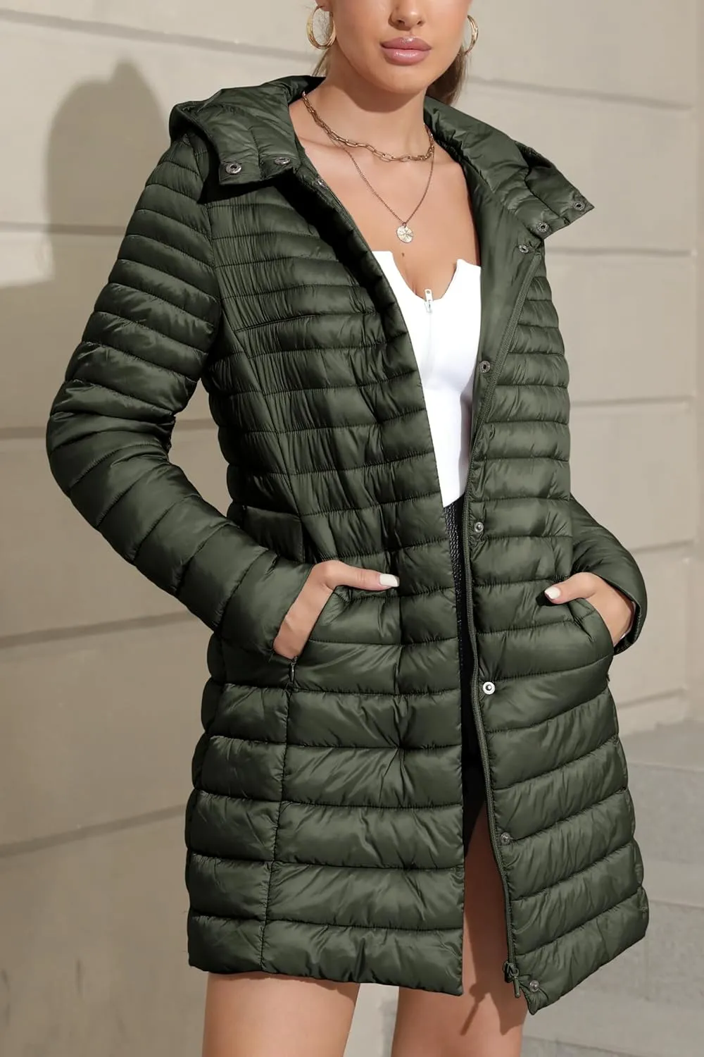 Bellivera Women's Quilted Lightweight Puffer Jacket, Winter Coats for Women Long Padded Bubble Coat