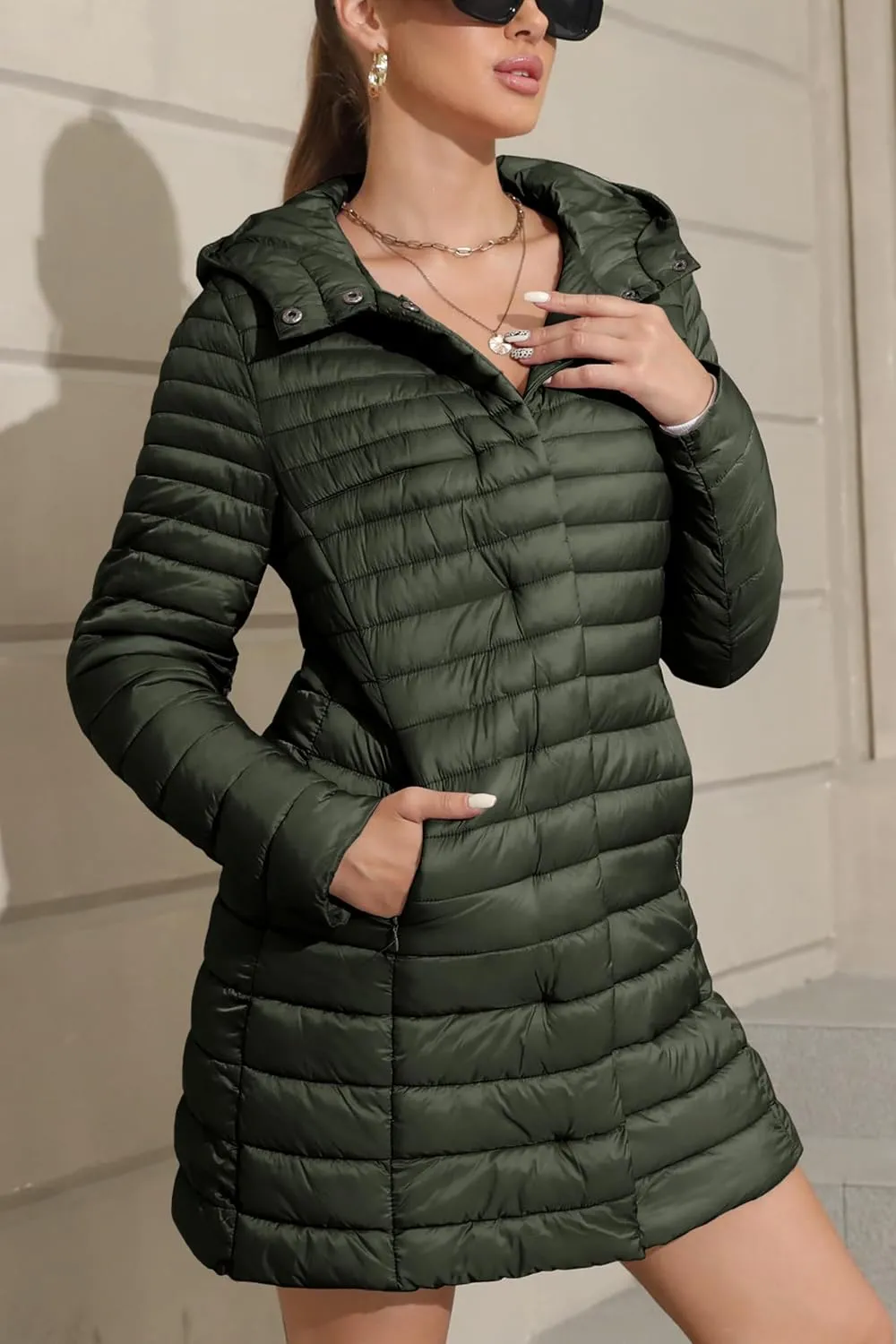 Bellivera Women's Quilted Lightweight Puffer Jacket, Winter Coats for Women Long Padded Bubble Coat