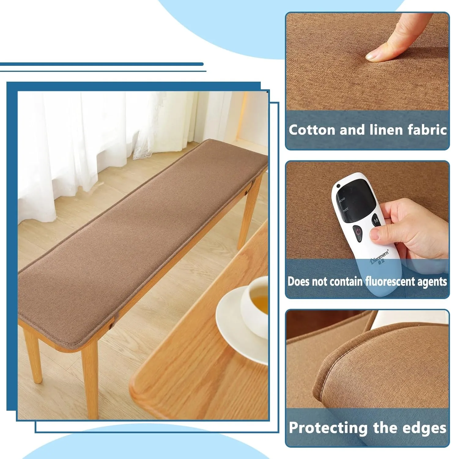Bench Cushions for Indoor Furniture 40/48/60 x 14/15/17/11 inch Rectangular Non Slip Outdoor Bench Cushion pad for Deck Chair Swings Bench Cushion(Light Gray,13x59inch)