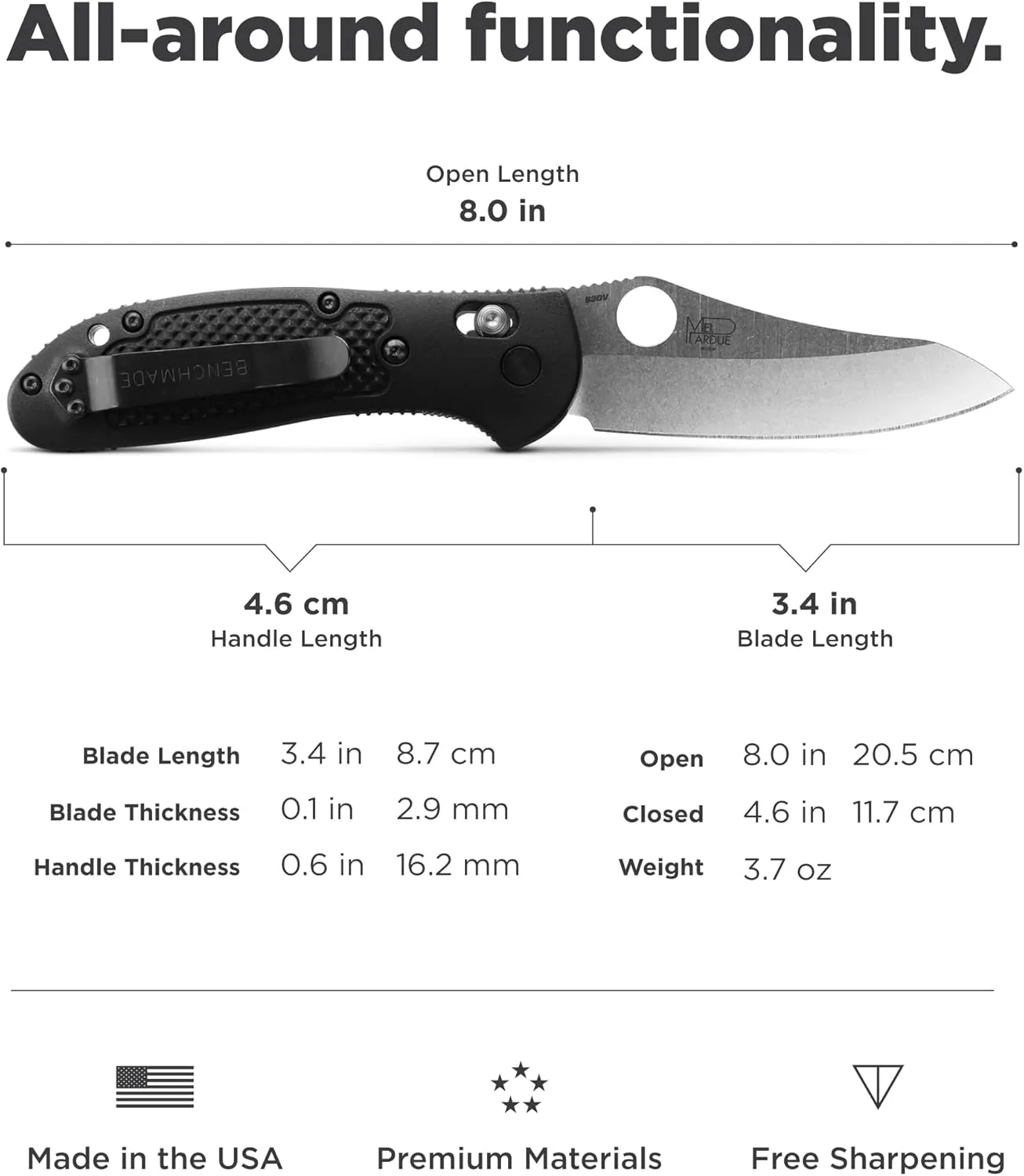 Benchmade - Griptilian Knife, Plain Edge, Nylon Handle