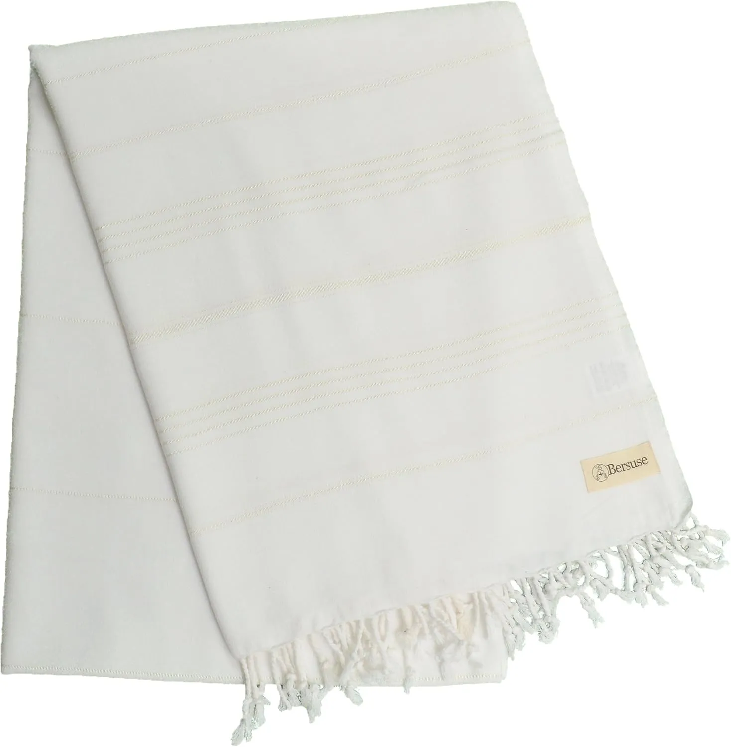 Bersuse Towels Anatolia XL Beach Blanket Throw Blanket Turkish Towel 100% Cotton Extra-Large Quick-Dry Lightweight Premium Peshtemal Towel - 61x82 Inches, White