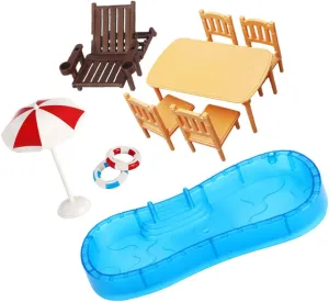 BESTonZON 2 Sets Miniature Dollhouse Pool and Beach Includes Mini Swimming Pool Beach Umbrella Chair Fairy Garden Dollhouse Accessories Decoration