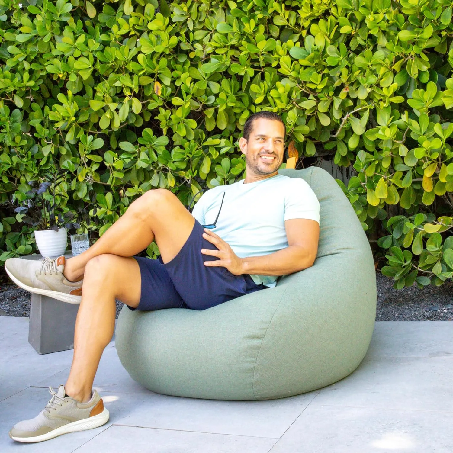 Big Joe Tuft Weatherproof Bean Bag Chair, Sage Intertwist, Weather Resistant UV-Protected Fabric, 3 feet Teardrop