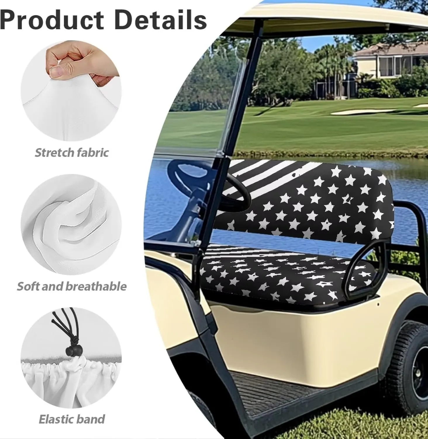 Biyejit Golf Cart Seat Covers Golf Cart Backrest Cover Bench Seat Covers Fits Most 2-Seat Golf Carts, Golf Cart Accessories