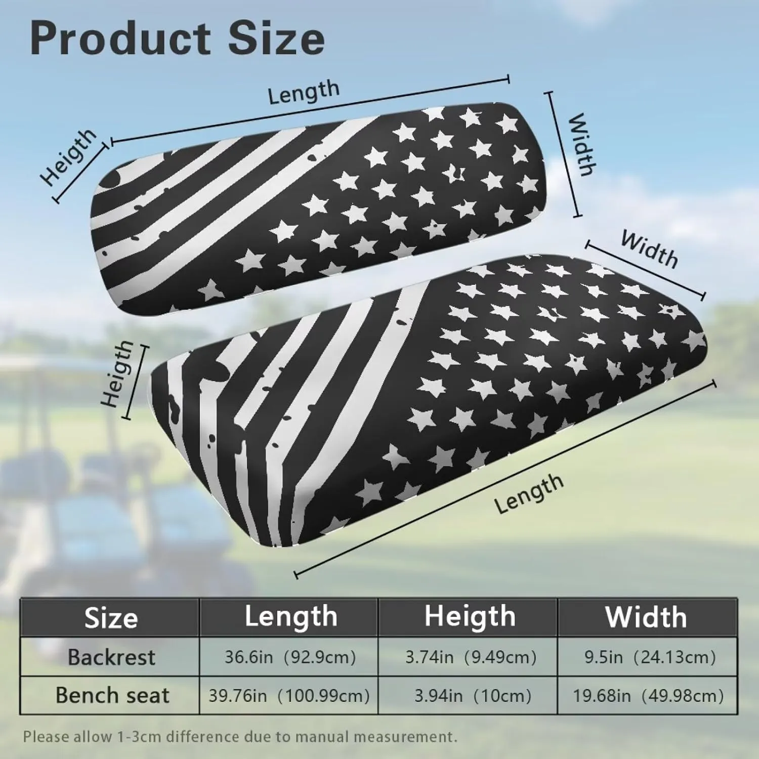 Biyejit Golf Cart Seat Covers Golf Cart Backrest Cover Bench Seat Covers Fits Most 2-Seat Golf Carts, Golf Cart Accessories