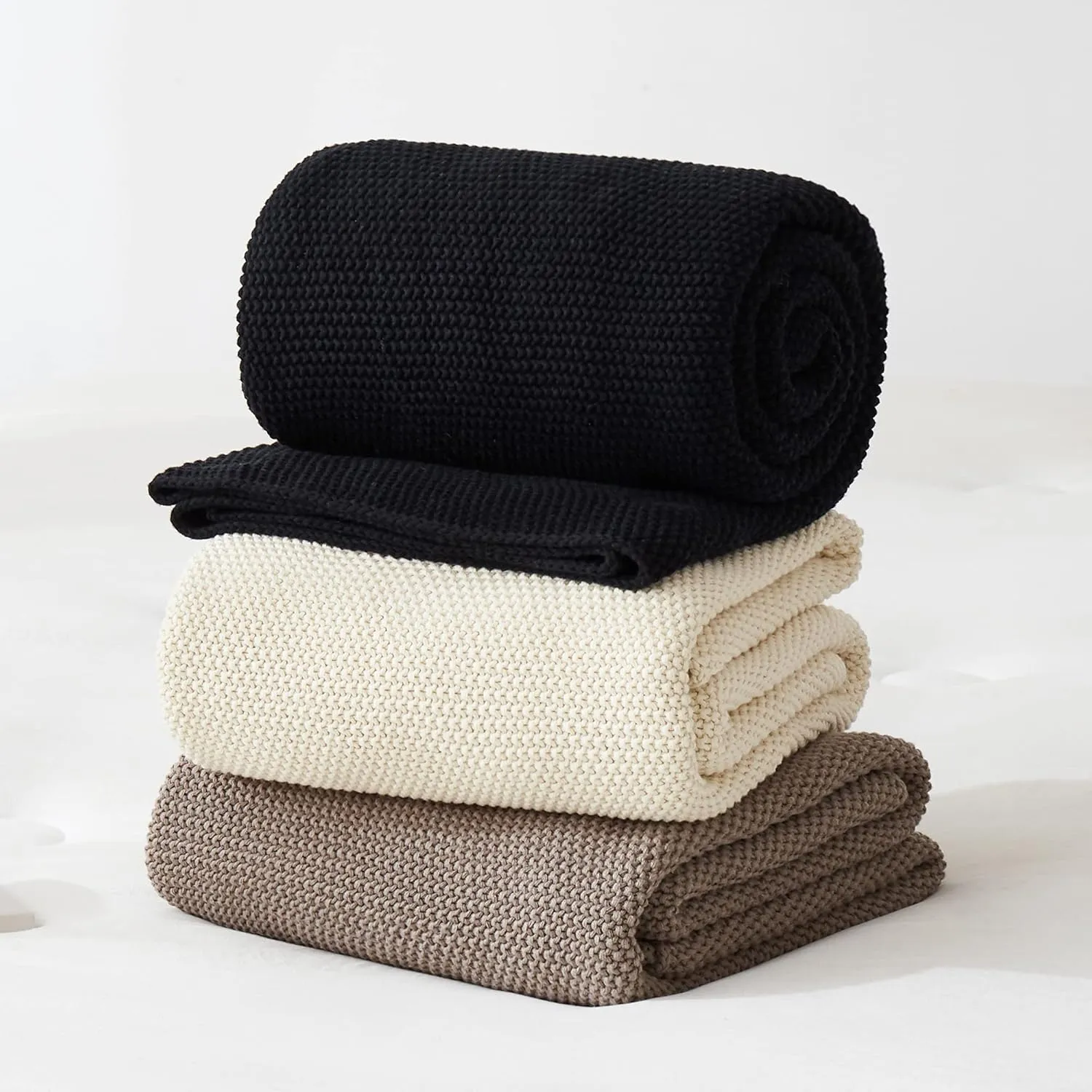 Black Cotton Cable Knit Throw Blanket for Couch Sofa Chair Bed Home Decorative, 3.4 Pounds 60 x 80 Inch Lightweight Woven Throw Blankets with Bonus Laundering Bag