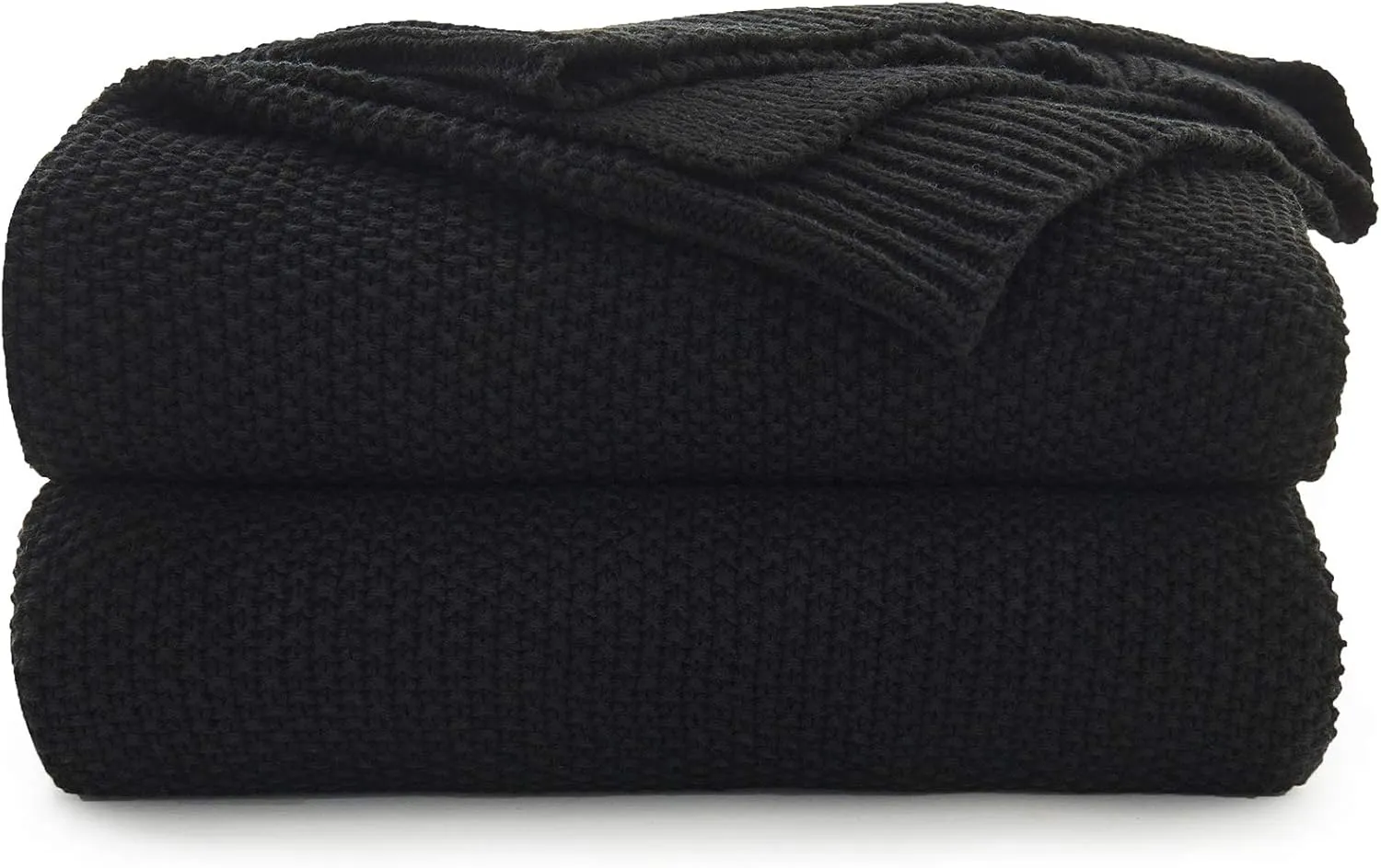 Black Cotton Cable Knit Throw Blanket for Couch Sofa Chair Bed Home Decorative, 3.4 Pounds 60 x 80 Inch Lightweight Woven Throw Blankets with Bonus Laundering Bag