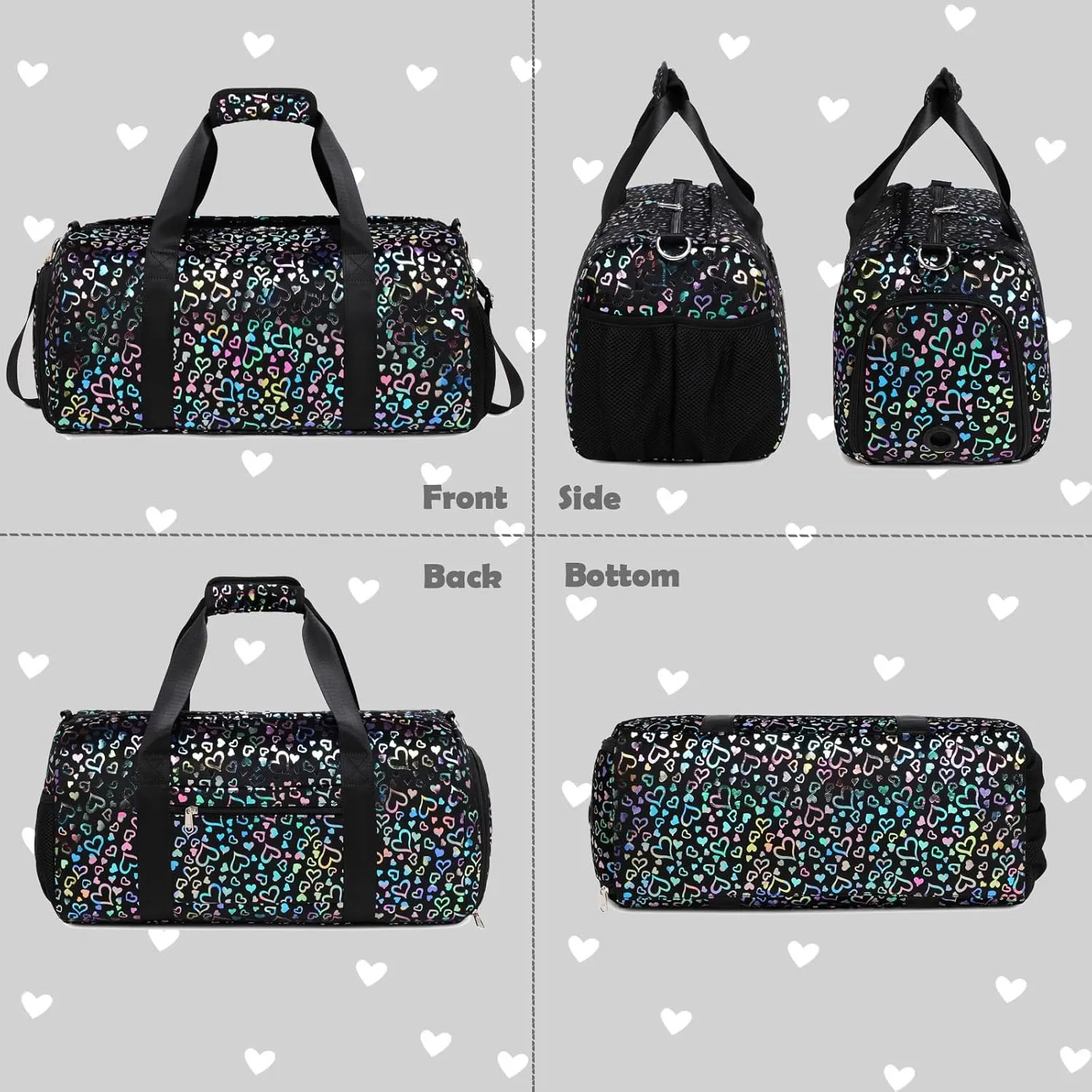 Black Girls Duffle Bags with Shoe Compartment Large-capacity Dance Ballet Bag Gym Sport Overnight Travel Sleepover Bags for Women Girl