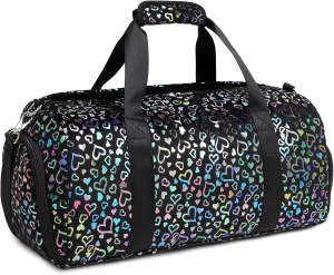 Black Girls Duffle Bags with Shoe Compartment Large-capacity Dance Ballet Bag Gym Sport Overnight Travel Sleepover Bags for Women Girl