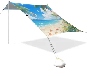 Blue Summer Beach Designed UPF50  Protection Beach Cabana Waterproof Portable Sun Shelter with Sturdy Poles, Sandbags and Shovel for Backyard and Camping Sombra para Playa