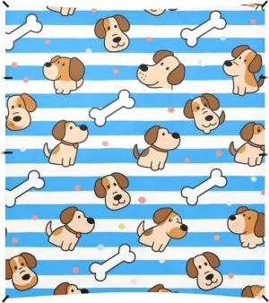 Blue White Striped Dog Bone Foldable Beach Canopy UPF50 Waterproof Large Sun Shelter with Sand Shovel, Sandbags for Camping, Picnics, Backyard