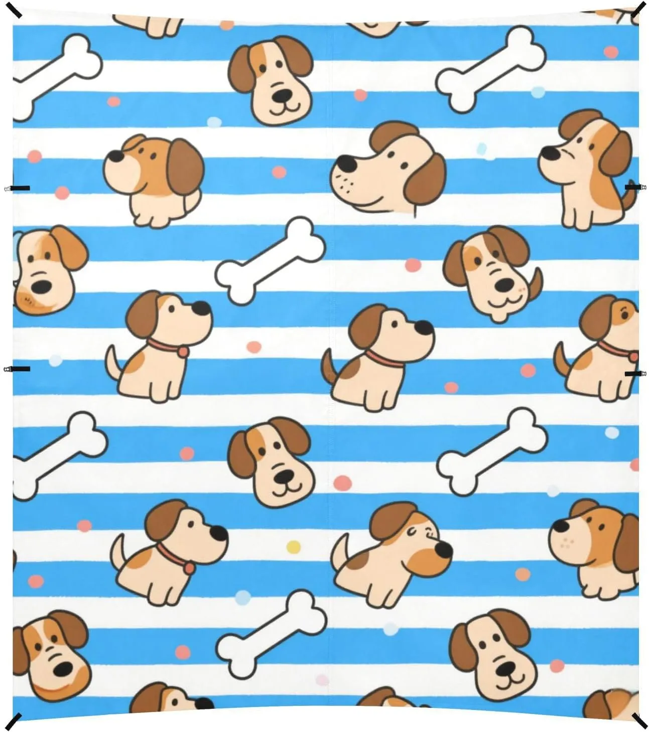 Blue White Striped Dog Bone Foldable Beach Canopy UPF50 Waterproof Large Sun Shelter with Sand Shovel, Sandbags for Camping, Picnics, Backyard