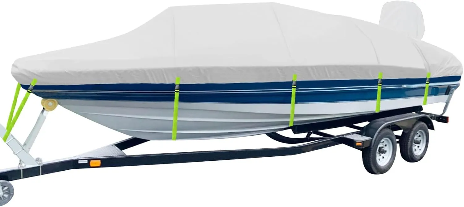 Boat Cover Fit Bayliner VR5/VR5OB, 1200D Heavy Duty Polyester with PU Coating, 20-22ft Trailerable Waterproof Boat Cover & UV Resistant, All-Weather Protection [Motor Cover Included]