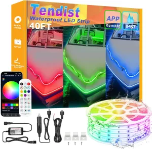 Boat Lights LED Waterproof, 40FT Pontoon Boat Led Lights Strip, Marine Led Strip Light, Multicolor 12v RGB LED Strips Outdoor IP67, Night Fishing Lighting with APP & Remote for Bass Jon, RV, Kayak