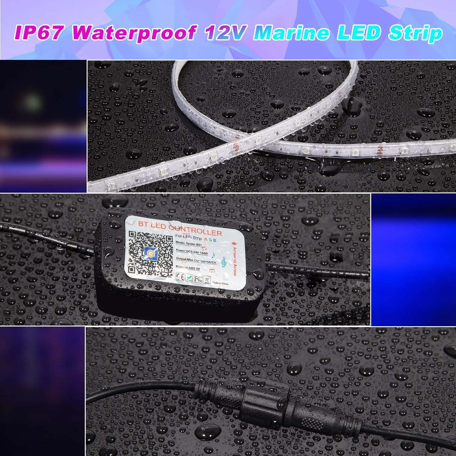 Boat Lights LED Waterproof, 40FT Pontoon Boat Led Lights Strip, Marine Led Strip Light, Multicolor 12v RGB LED Strips Outdoor IP67, Night Fishing Lighting with APP & Remote for Bass Jon, RV, Kayak