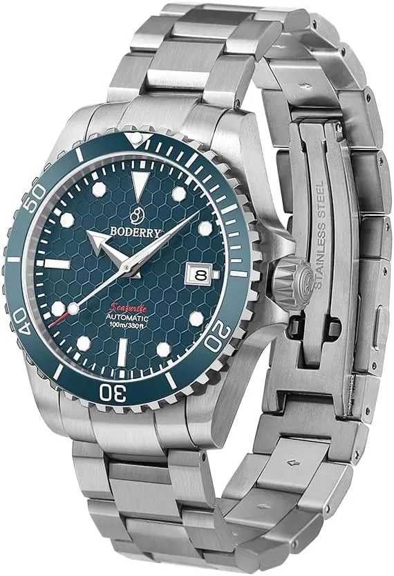 BODERRY Men's Automatic Dive Watch - Japanese Movement, Titanium Case/Bracelet, Sapphire Crystal, 200M Waterproof, Swiss Super-LumiNova, Screw-Down Crown