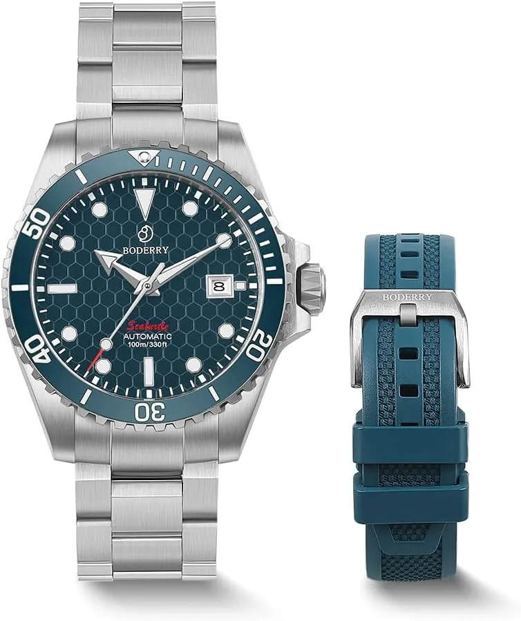 BODERRY Men's Automatic Dive Watch - Japanese Movement, Titanium Case/Bracelet, Sapphire Crystal, 200M Waterproof, Swiss Super-LumiNova, Screw-Down Crown