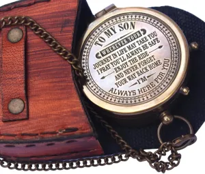 Brass Compass with Leather Case - Antique Style, Fully Functional, Perfect Nautical Gift for Son