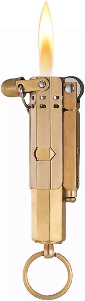 Brass Lighter Antique Creative Lighters Reusable Vintage Trench Windproof Lighter for Collection/Decorative/Gift/Present (A)