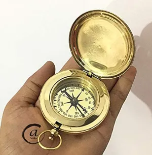 Brass Magnetic Needle Compass Push Knob Steampunk Ornament Gift for Men/Women