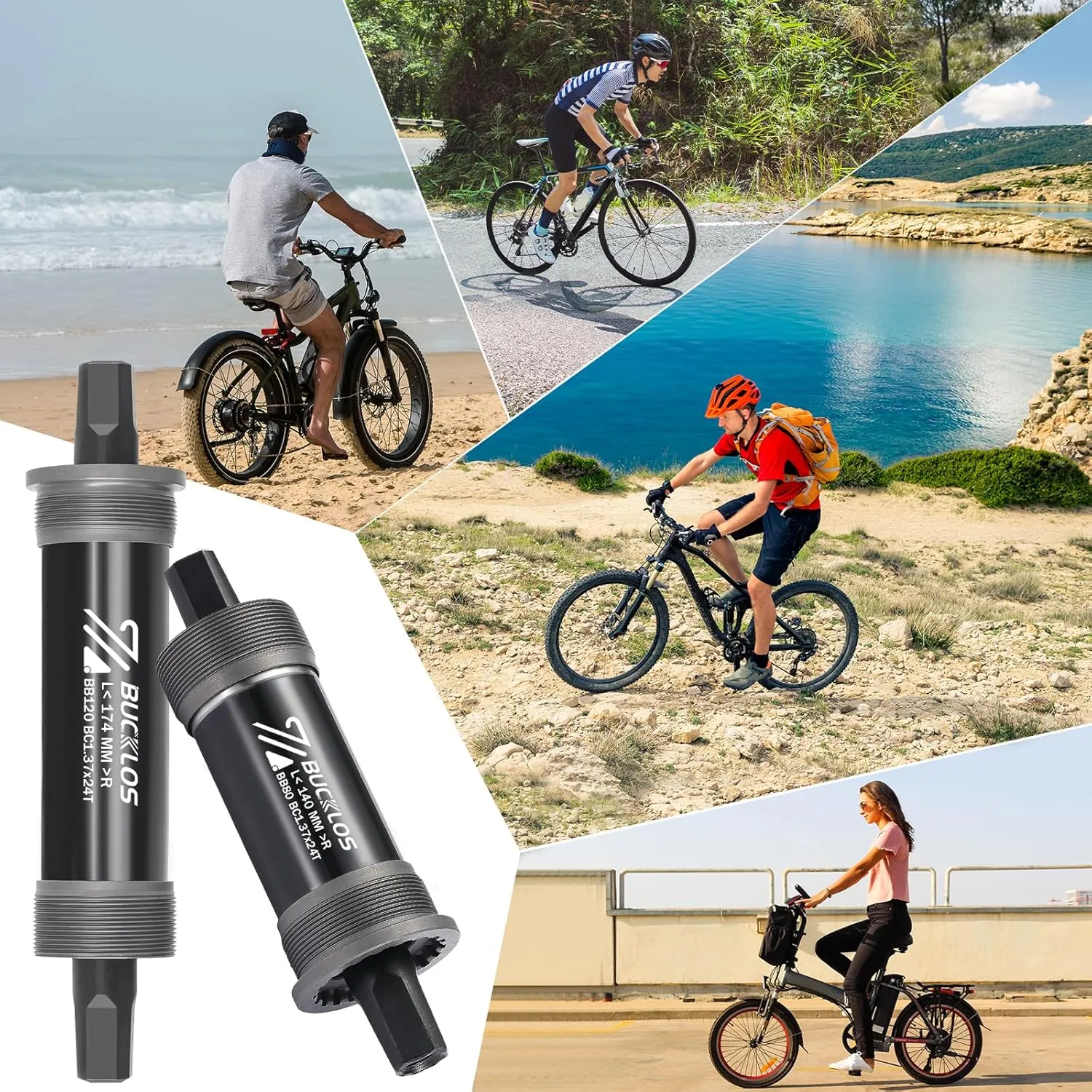 BUCKLOS Bike Square Taper Bottom Bracket - 68/80/90/100/110/120x110.5 113 116 118 122.5 127 140 152 156 166 174mm Bicycle BSA Brackets for Mountain/MTB/Road/Fat Bike/Ebike
