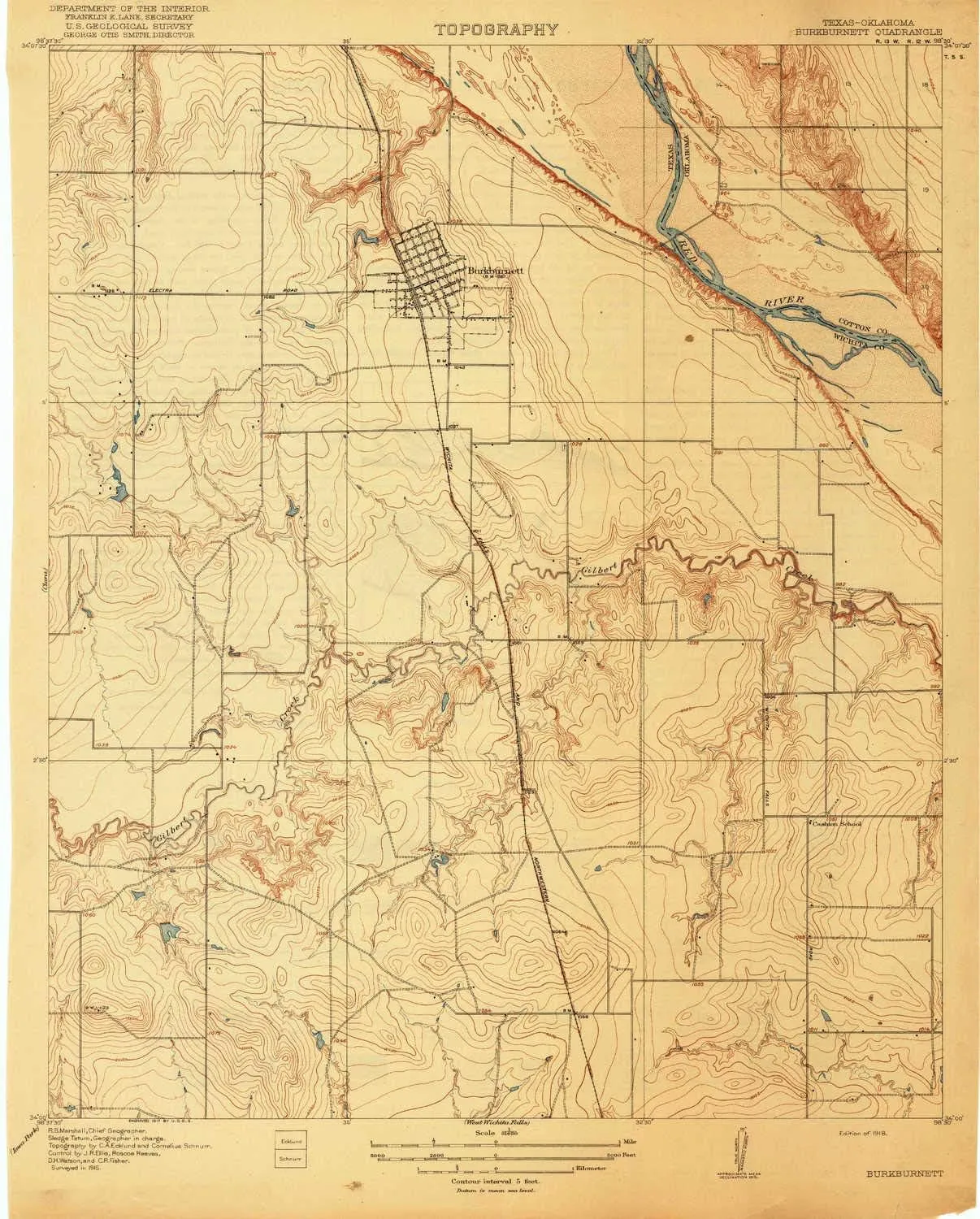 Burkburnett TX topo map, 1:31680 Scale, 7.5 X 7.5 Minute, Historical, 1918, 19.6 x 15.7 in