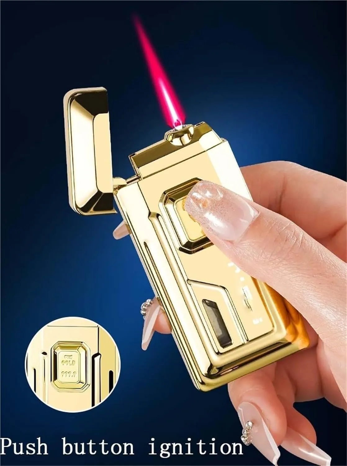 Butane Open lid Butane Windproof Jet Torch Lighter, Dual Flame Adjustable Flame refillable Butane Lighter, Suitable for Outdoor Men's Gifts (Fuel not Included)(Green)