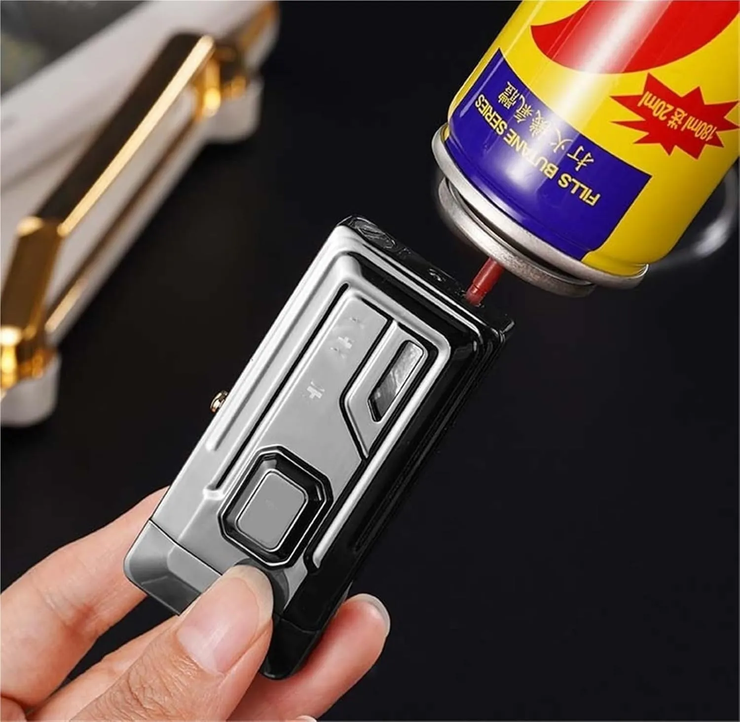 Butane Open lid Butane Windproof Jet Torch Lighter, Dual Flame Adjustable Flame refillable Butane Lighter, Suitable for Outdoor Men's Gifts (Fuel not Included)(Green)