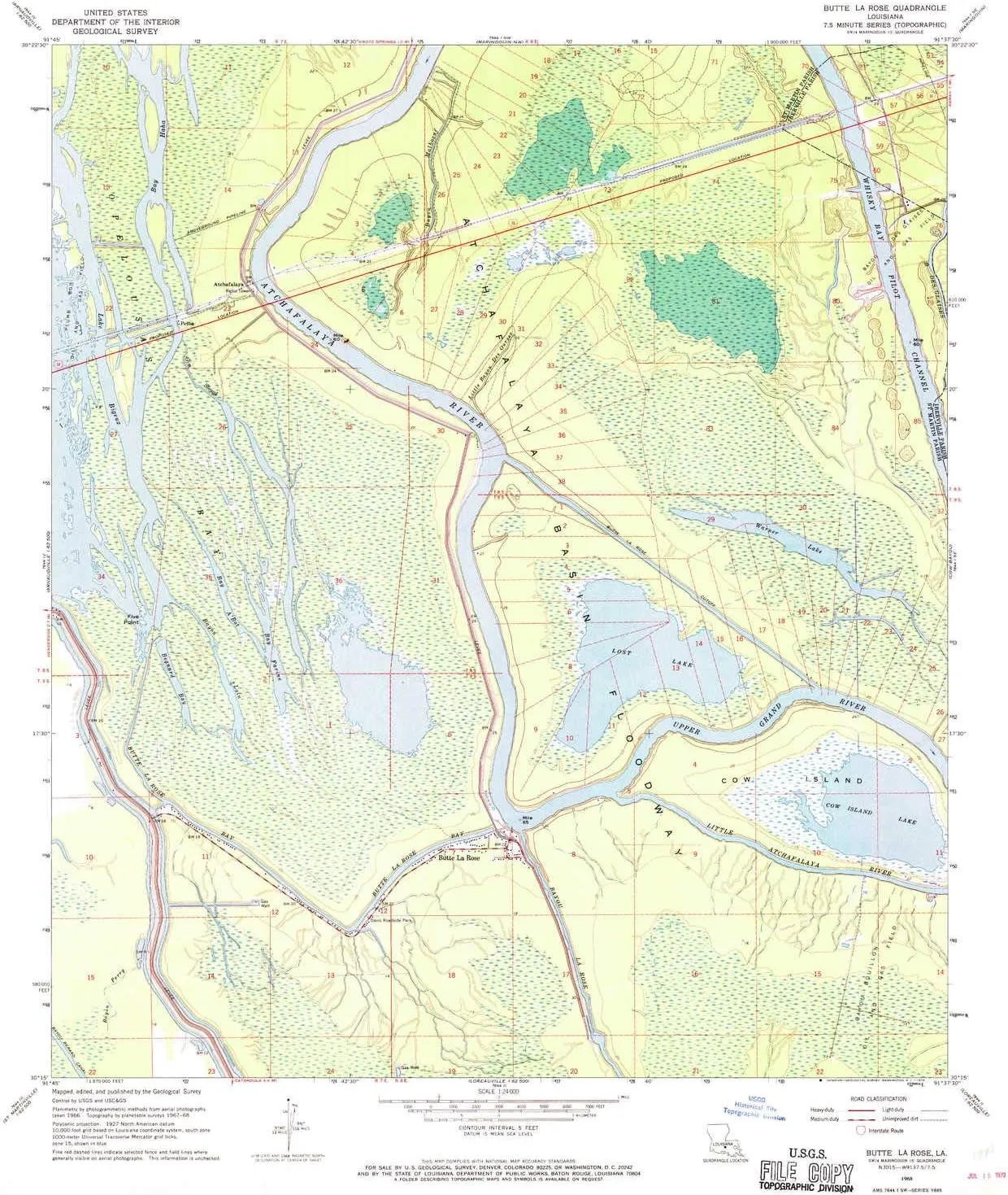 Butte La Rose LA topo map, 1:24000 Scale, 7.5 X 7.5 Minute, Historical, 1968, Updated 1968, 26.9 x 22.9 in