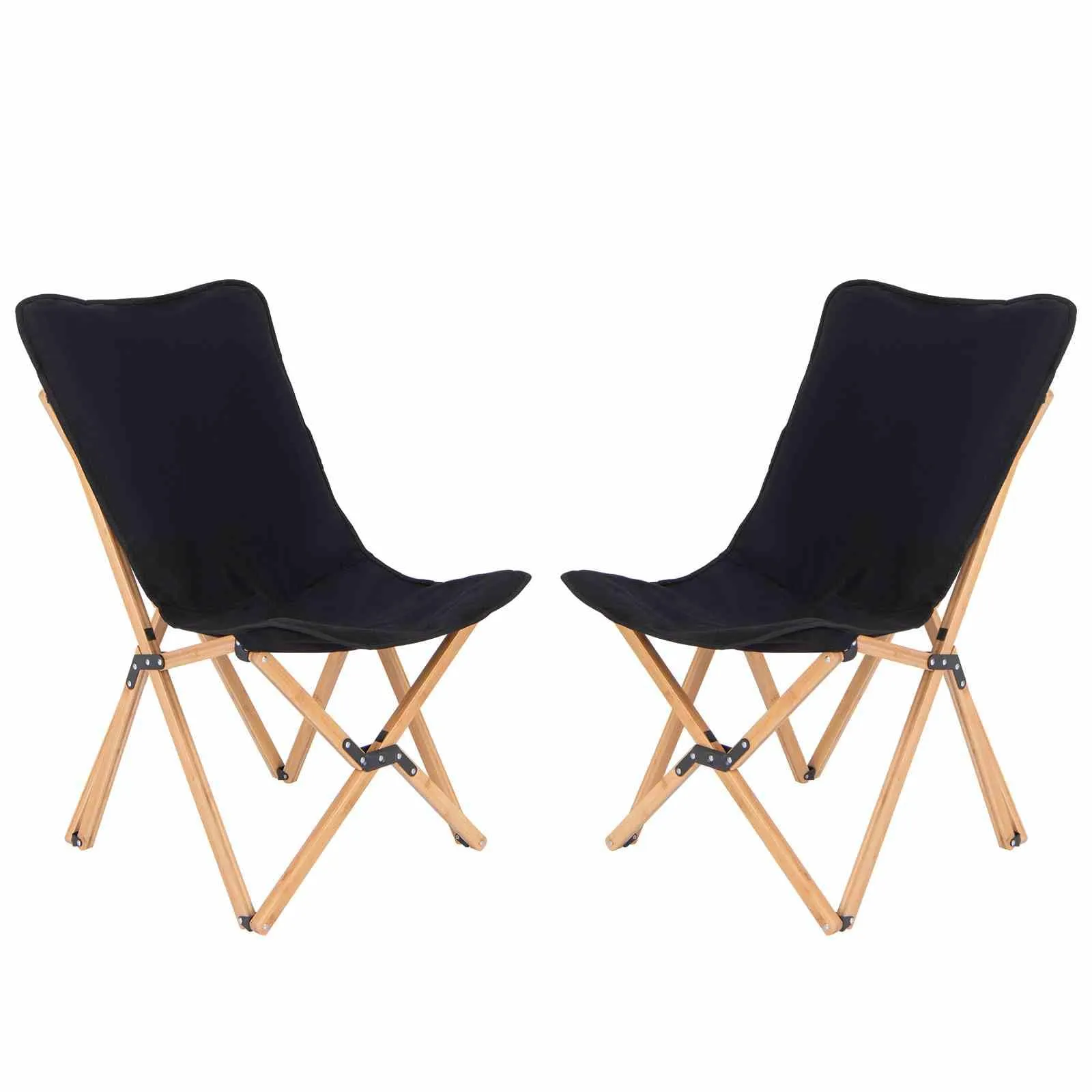 Butterfly Folding Chair Set of 2 Bamboo Dorm Sling Chair 150 kg Capacity Picnic