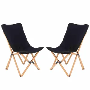 Butterfly Folding Chair Set of 2 Bamboo Dorm Sling Chair 150 kg Capacity Picnic