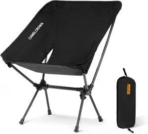 CAMEL CROWN Portable Camping Chair Folding Compact Lawn Lightweight Backpacking Chair with Carry Bag for Outdoor Hiking Beach Travel Picnic Festival Black