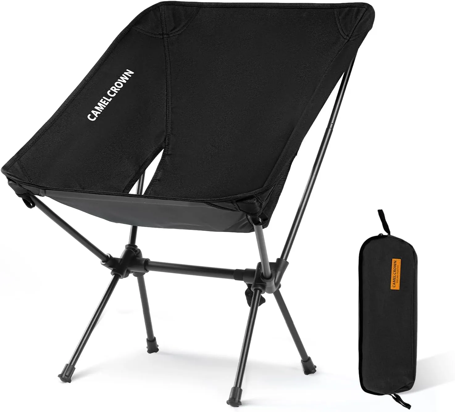 CAMEL CROWN Portable Camping Chair Folding Compact Lawn Lightweight Backpacking Chair with Carry Bag for Outdoor Hiking Beach Travel Picnic Festival Black
