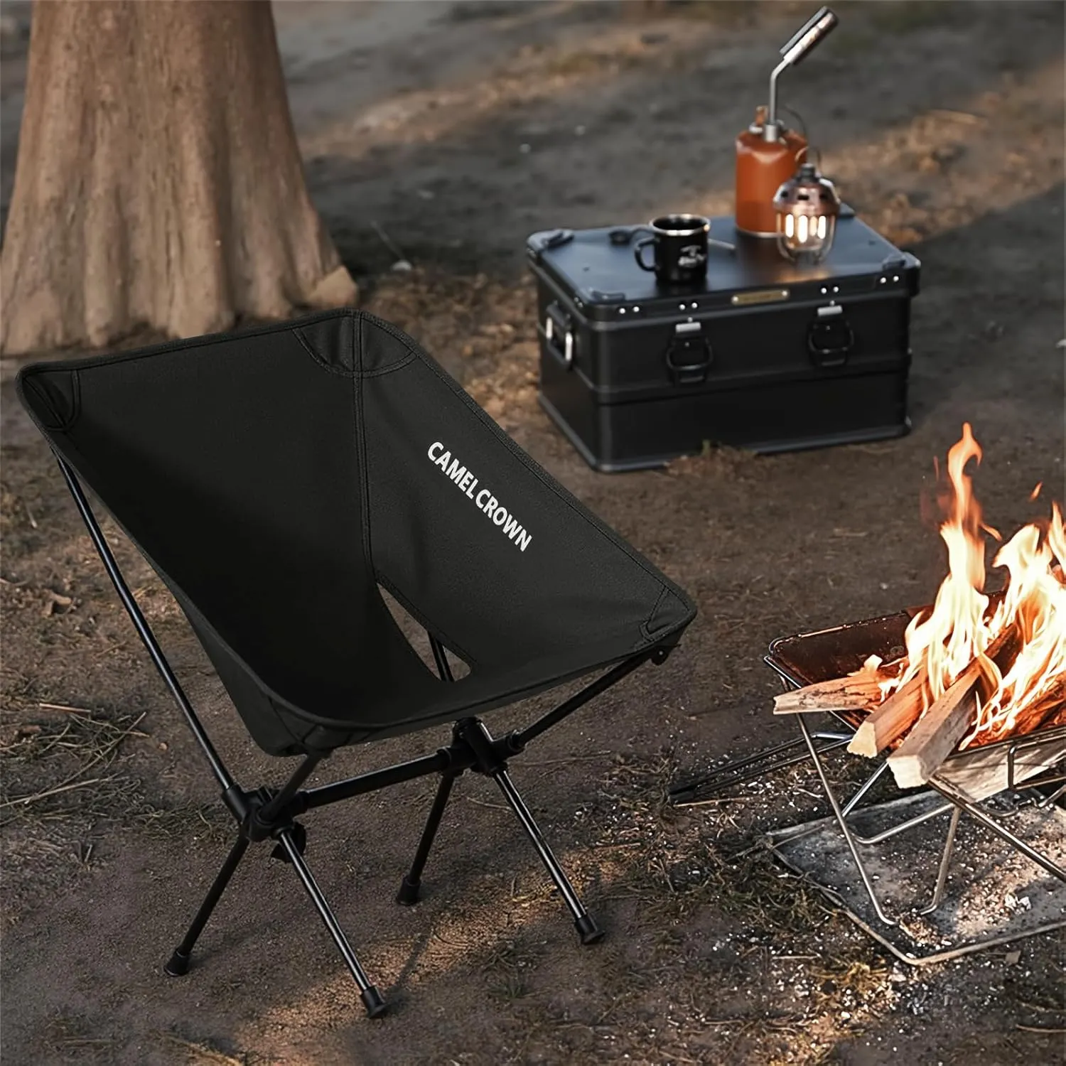 CAMEL CROWN Portable Camping Chair Folding Compact Lawn Lightweight Backpacking Chair with Carry Bag for Outdoor Hiking Beach Travel Picnic Festival Black