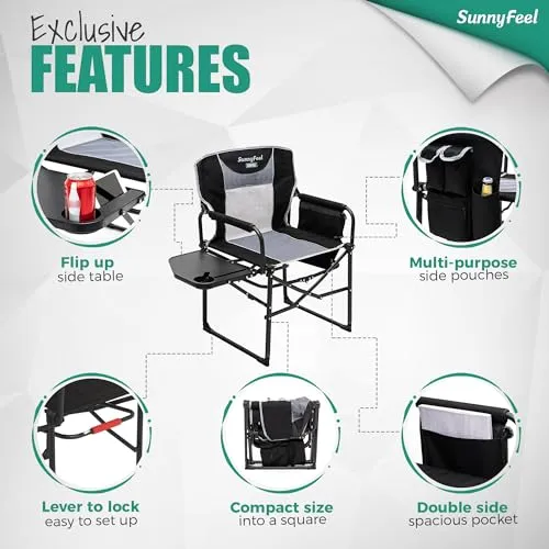 Camping Directors Chair,Heavy Duty,Oversized Portable Folding Chair w/ Side Table